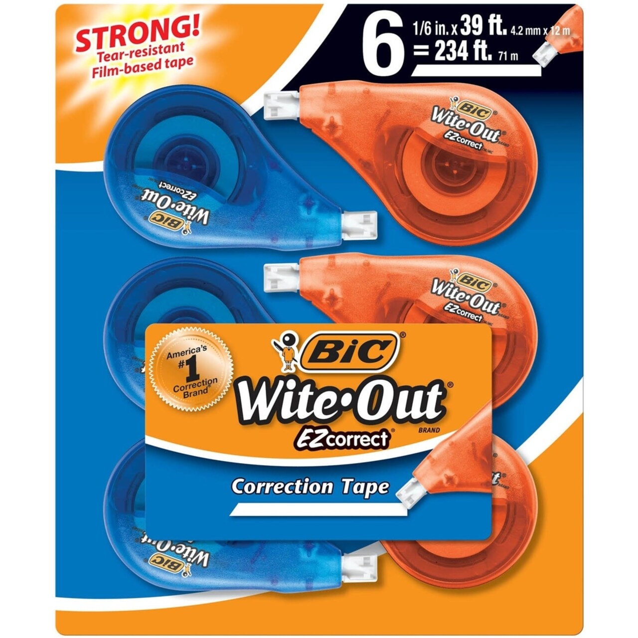 BIC Wite Out Brand EZ Correct Correction Tape White 6 Count
